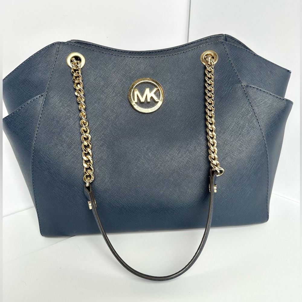 MICHAEL KORS LG CHAIN
SHOULDER TOTE BLUE + WALLET - Picture 2 of 16